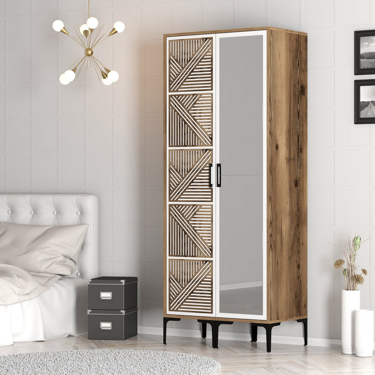 Wardrobes - Wardrobe Kumsal PR Walnut White Melamine 80x47.5x201.4 cm - Dimehouse