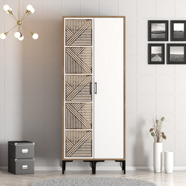 Wardrobes - Wardrobe Kumsal PS Walnut White Melamine 80x47.5x201.4 cm - Dimehouse