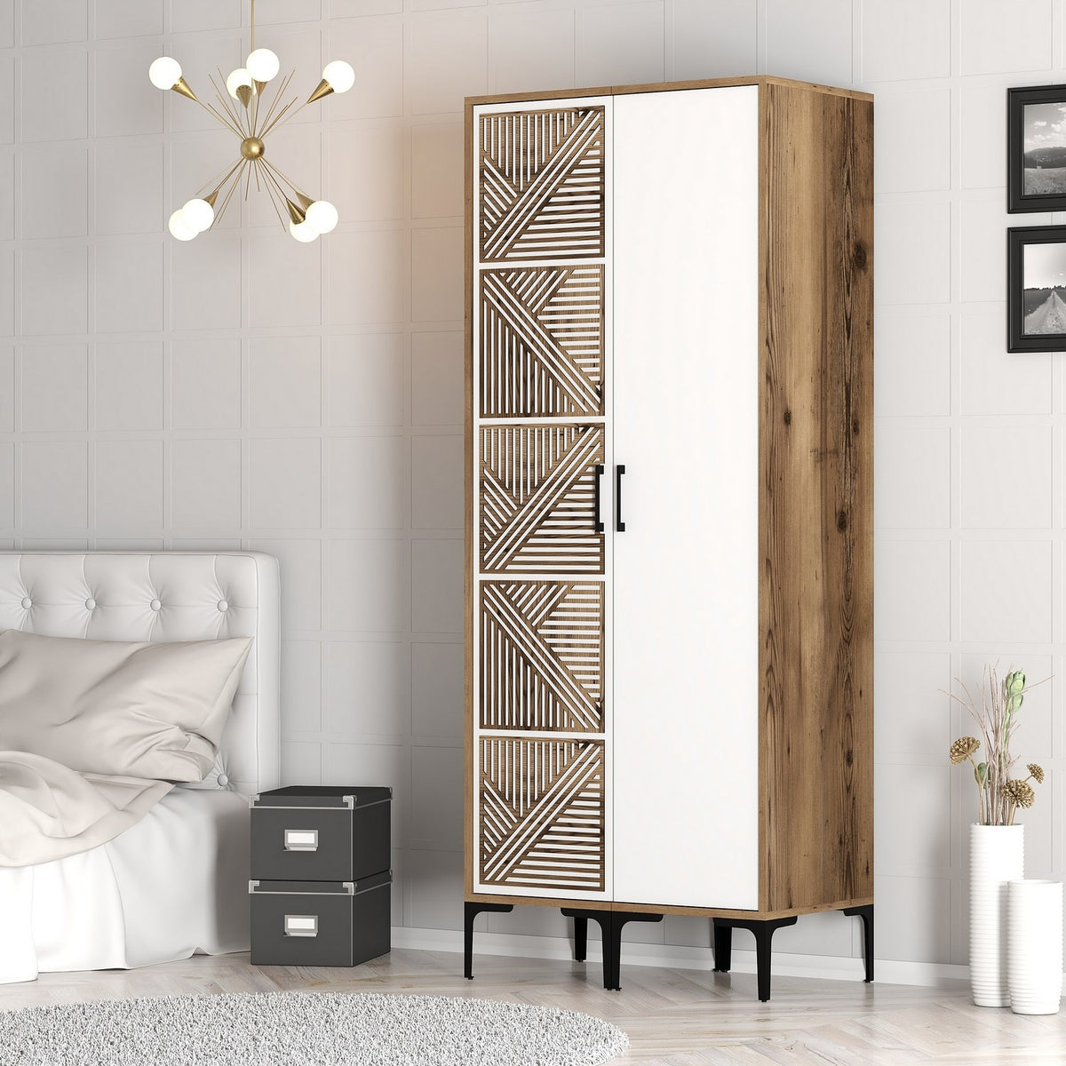 Wardrobes - Wardrobe Kumsal PS Walnut White Melamine 80x47.5x201.4 cm - Dimehouse