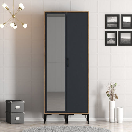 Wardrobes - Wardrobe Kumsal RS Walnut Anthracite Melamine 80x47.5x201.4 cm - Dimehouse