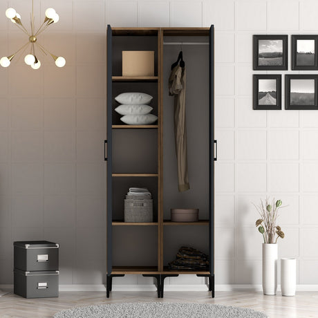 Wardrobes - Wardrobe Kumsal RS Walnut Anthracite Melamine 80x47.5x201.4 cm - Dimehouse