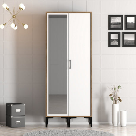 Wardrobes - Wardrobe Kumsal RS Walnut White Melamine 80x47.5x201.4 cm - Dimehouse