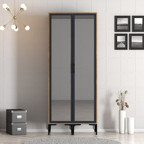 Wardrobes - Wardrobe Kumsal RR Walnut Anthracite Melamine 80x47.5x201.4 cm - Dimehouse