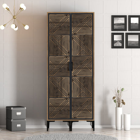 Wardrobes - Wardrobe Kumsal PP Walnut Anthracite Melamine 80x47.5x201.4 cm - Dimehouse