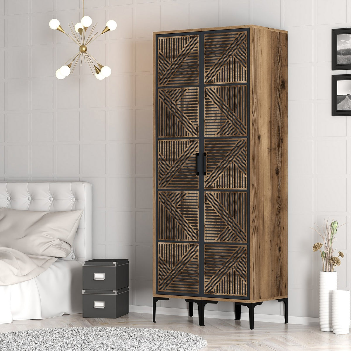 Wardrobes - Wardrobe Kumsal PP Walnut Anthracite Melamine 80x47.5x201.4 cm - Dimehouse
