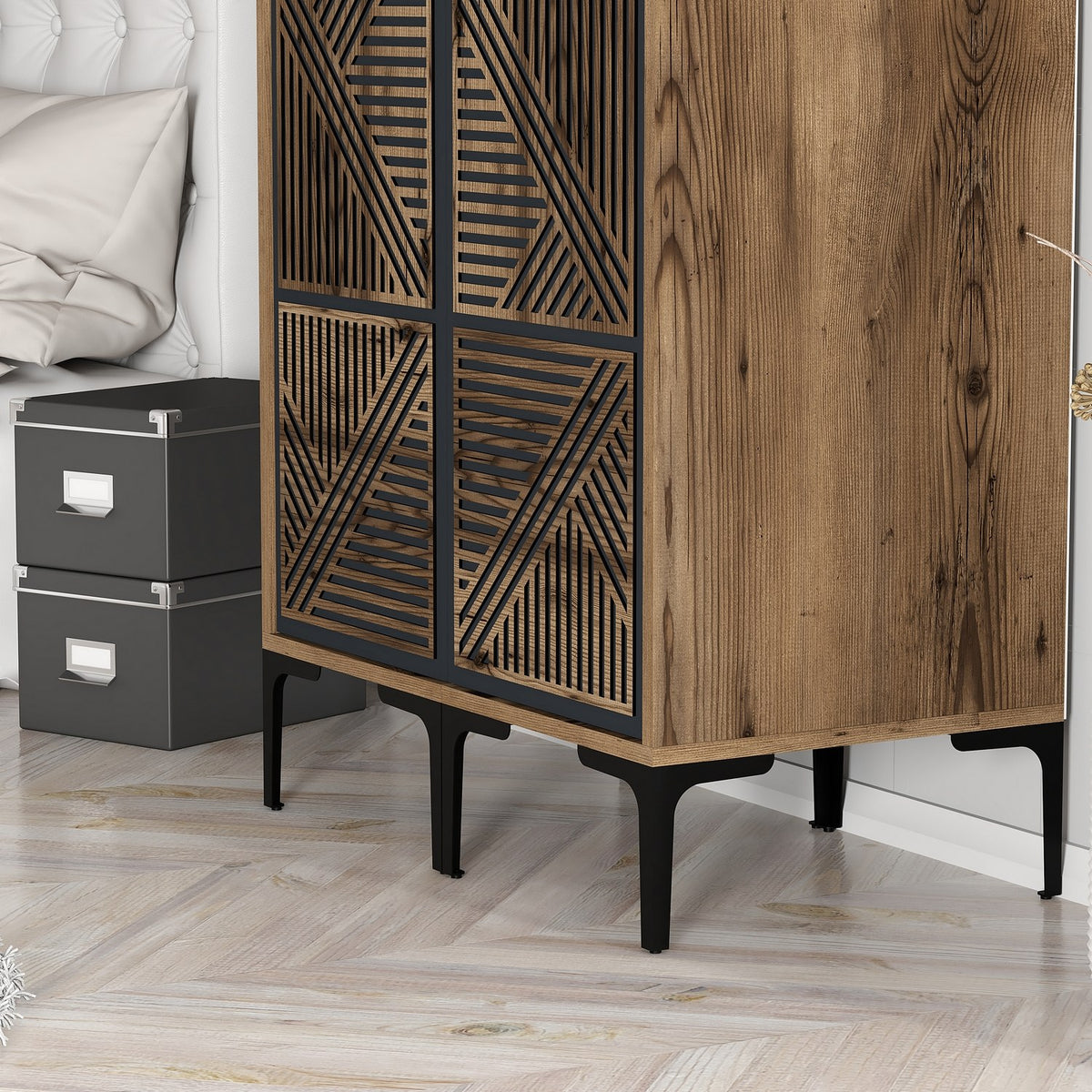 Wardrobes - Wardrobe Kumsal PP Walnut Anthracite Melamine 80x47.5x201.4 cm - Dimehouse
