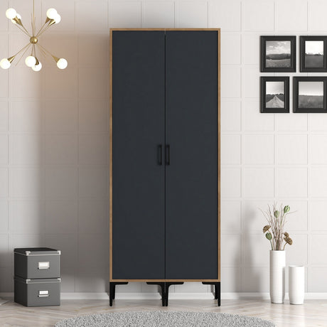 Wardrobes - Wardrobe Kumsal SS Walnut Anthracite Melamine 80x47.5x201.4 cm - Dimehouse