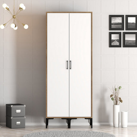 Wardrobes - Wardrobe Kumsal SS Walnut White Melamine 80x47.5x201.4 cm - Dimehouse