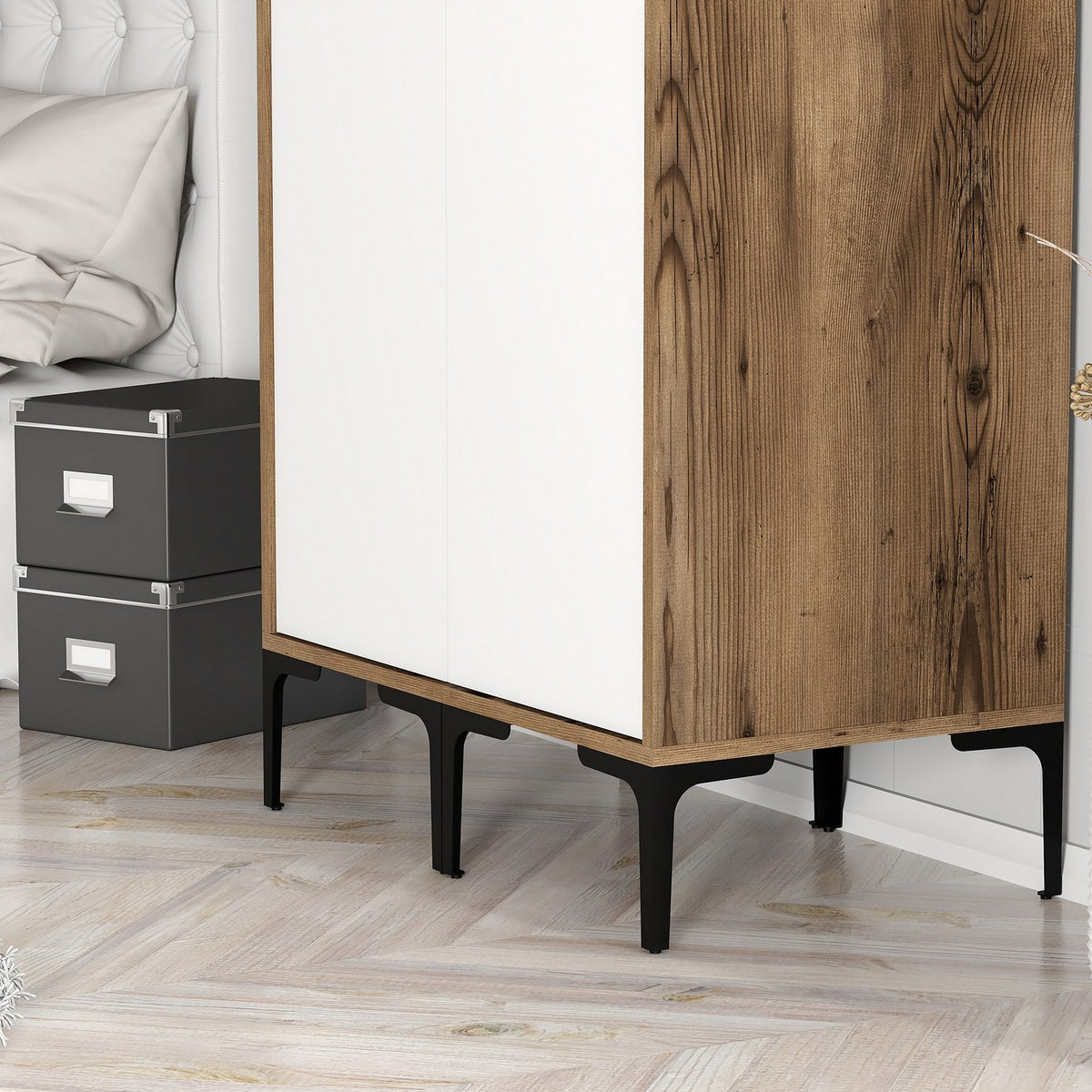 Wardrobes - Wardrobe Kumsal SS Walnut White Melamine 80x47.5x201.4 cm - Dimehouse