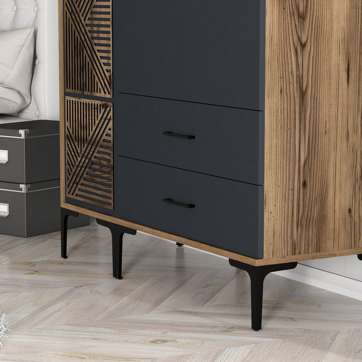 Wardrobes - Wardrobe Kumual PT Walnut Anthracite Melamine 120x47.5x201.4 cm - Dimehouse