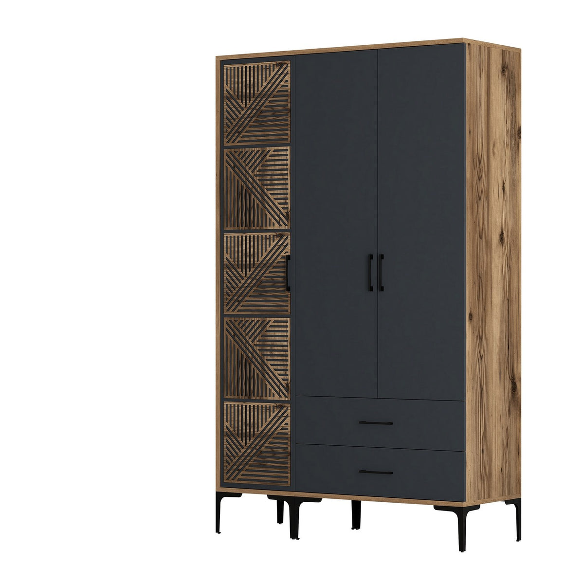 Wardrobes - Wardrobe Kumual PT Walnut Anthracite Melamine 120x47.5x201.4 cm - Dimehouse