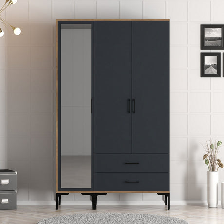 Wardrobes - Wardrobe Kumual RT Walnut Anthracite Melamine 120x47.5x201.4 cm - Dimehouse