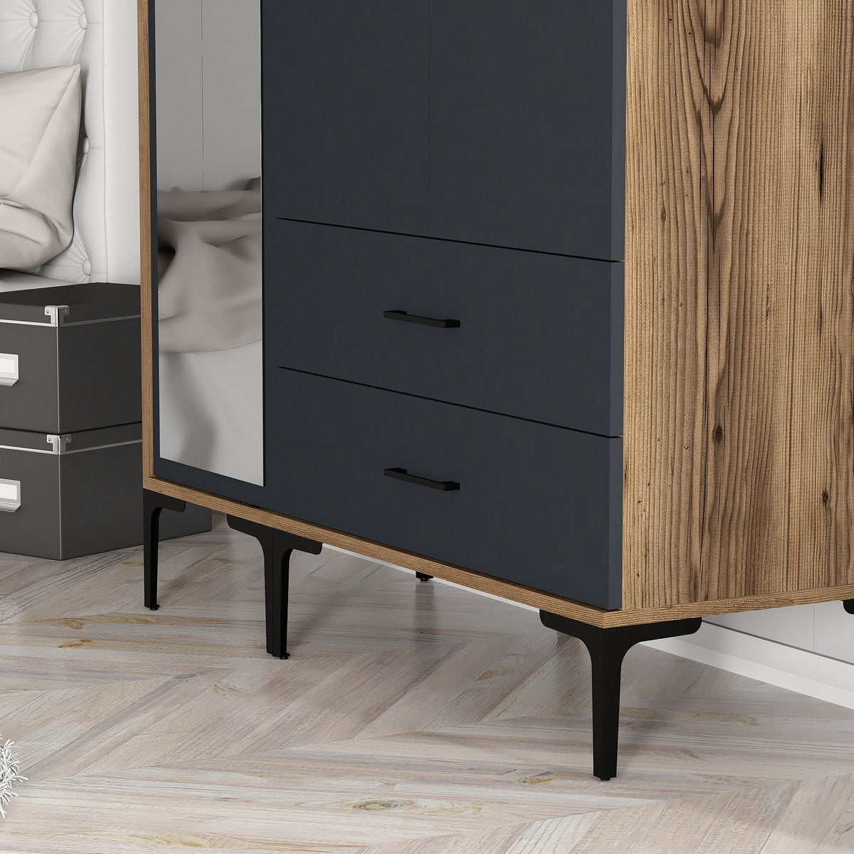 Wardrobes - Wardrobe Kumual RT Walnut Anthracite Melamine 120x47.5x201.4 cm - Dimehouse