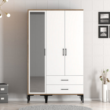 Wardrobes - Wardrobe Kumual RT Walnut White Melamine 120x47.5x201.4 cm - Dimehouse