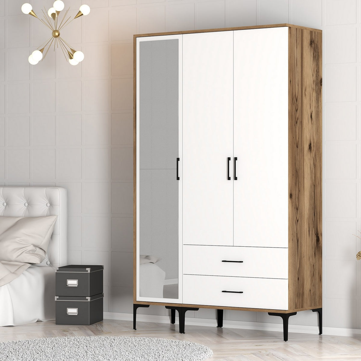 Wardrobes - Wardrobe Kumual RT Walnut White Melamine 120x47.5x201.4 cm - Dimehouse