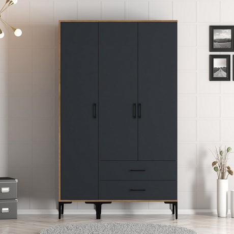 Wardrobes - Wardrobe Kumual ST Walnut Anthracite Melamine 120x47.5x201.4 cm - Dimehouse