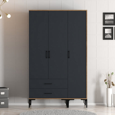 Wardrobes - Wardrobe Kumual ST Walnut Anthracite Melamine 120x47.5x201.4 cm - Dimehouse