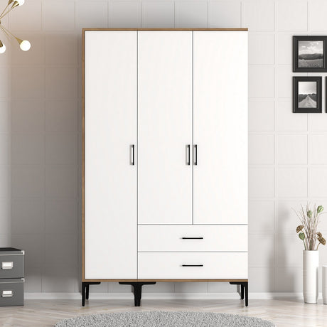 Wardrobes - Wardrobe Kumual ST Walnut White Melamine 120x47.5x201.4 cm - Dimehouse