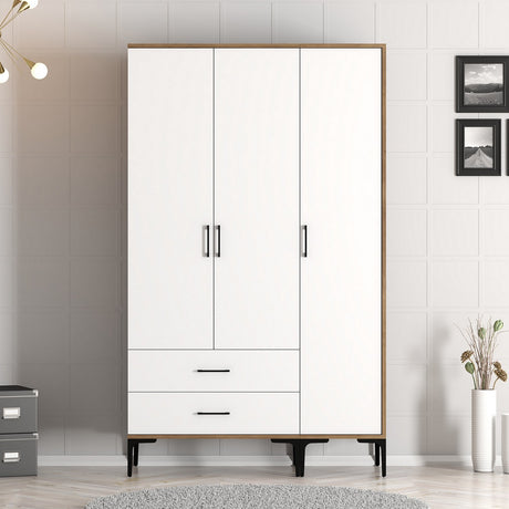 Wardrobes - Wardrobe Kumual ST Walnut White Melamine 120x47.5x201.4 cm - Dimehouse