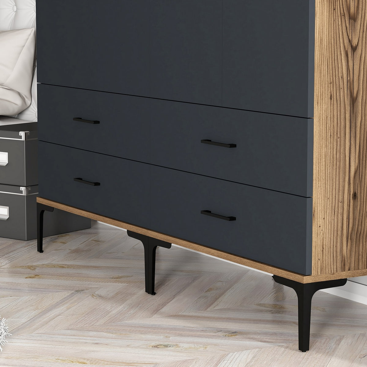 Wardrobes - Wardrobe Walnut and Anthracite Melamine - hang and lay - 160x 200 x 47 cm - Kumsal - Dimehouse