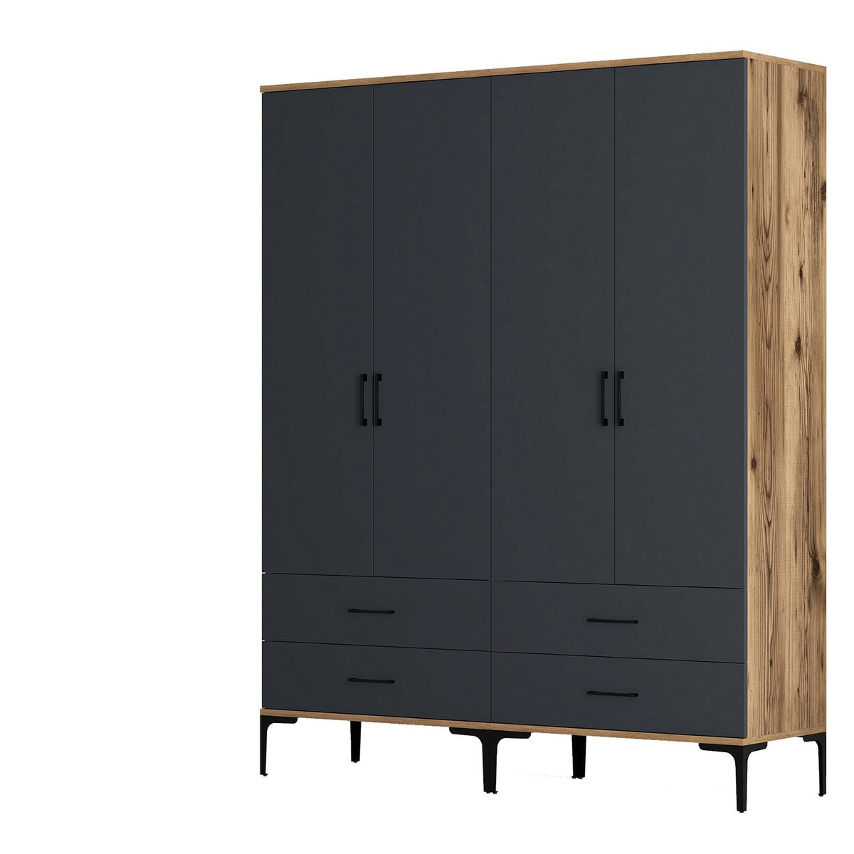 Wardrobes - Wardrobe Walnut and Anthracite Melamine - hang and lay - 160x 200 x 47 cm - Kumsal - Dimehouse