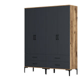 Wardrobes - Wardrobe Walnut and Anthracite Melamine - hang and lay - 160x 200 x 47 cm - Kumsal - Dimehouse
