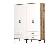 Wardrobes - Wardrobe Walnut and White Melamine - hang and lay - 160x 200 x 47 cm - Kumsal - Dimehouse
