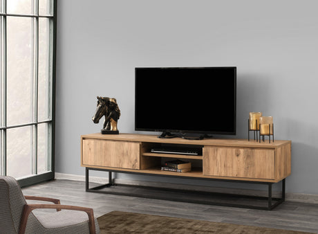 TV Furniture - TV Furniture Belinda Black Pine Wood Melamine 180x50x40 cm - Dimehouse