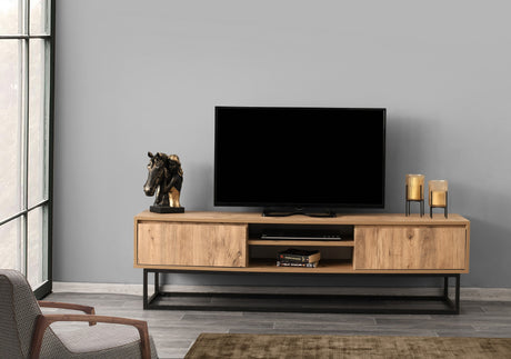 TV Furniture - TV Furniture Belinda Black Pine Wood Melamine 180x50x40 cm - Dimehouse