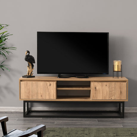 TV Furniture - TV Furniture Belinda Black Pine Wood Melamine 140x50x40 cm - Dimehouse