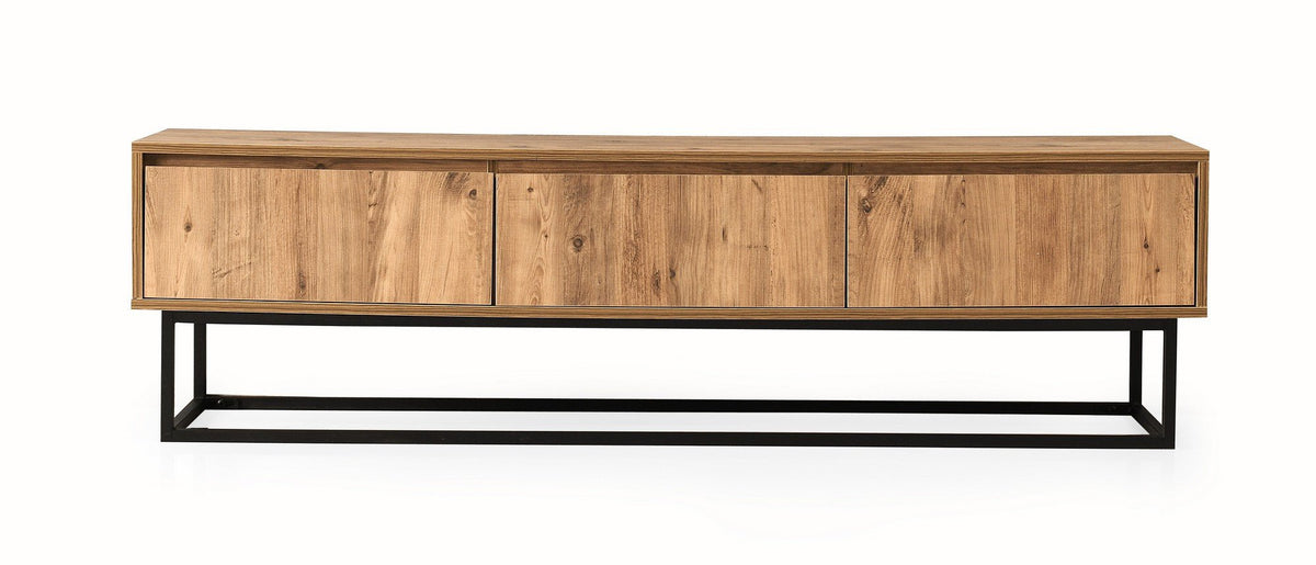 TV Furniture - TV Furniture Tilsim Black Pine Wood Melamine 180x50x40 cm - Dimehouse