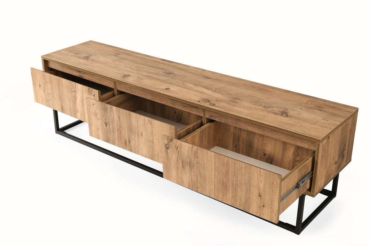 TV Furniture - TV Furniture Tilsim Black Pine Wood Melamine 180x50x40 cm - Dimehouse