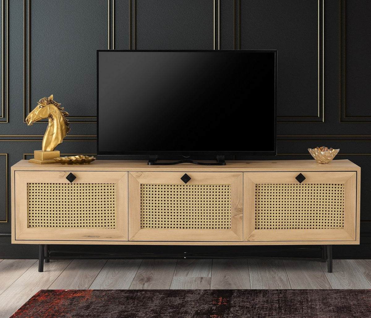 TV Furniture - TV Furniture Japandi Alcazar Oak Melamine 180x60x40 cm - Dimehouse