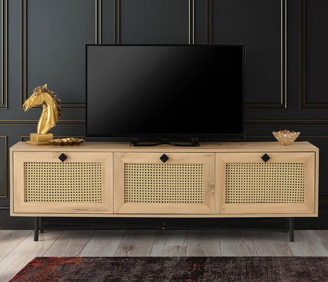 TV Furniture - TV Furniture Japandi Alcazar Oak Melamine 180x60x40 cm - Dimehouse