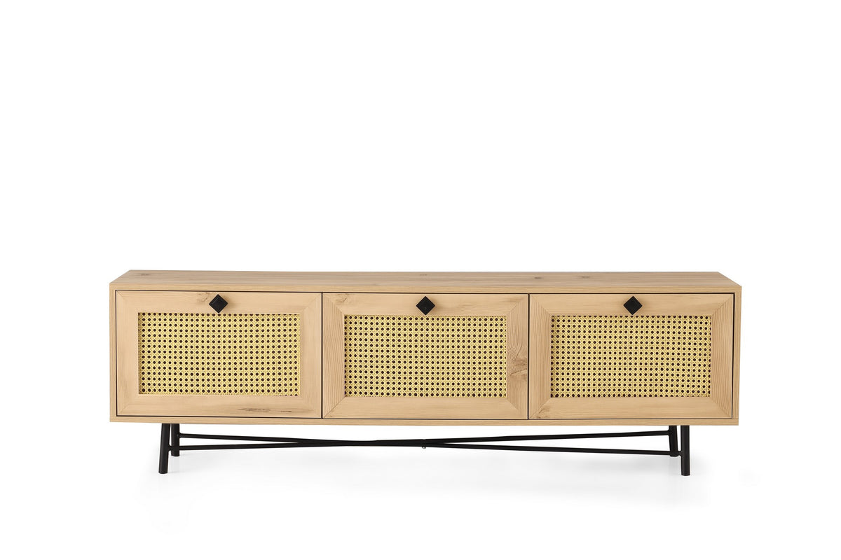 TV Furniture - TV Furniture Japandi Alcazar Oak Melamine 180x60x40 cm - Dimehouse