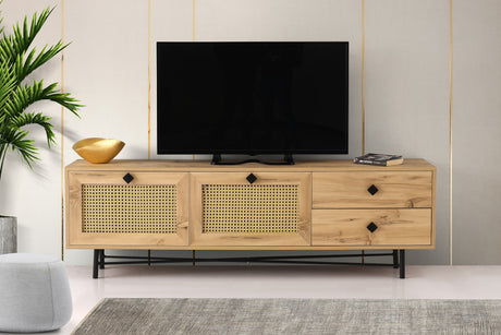 TV Furniture - TV Furniture Japandi Hapsiyas Oak Black Melamine 180x60x40 cm - Dimehouse