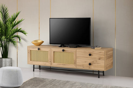 TV Furniture - TV Furniture Japandi Hapsiyas Oak Black Melamine 180x60x40 cm - Dimehouse