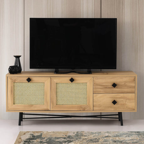 TV Furniture - TV Furniture Hapsiyas Oak Black Melamine 140x60x40 cm - Dimehouse