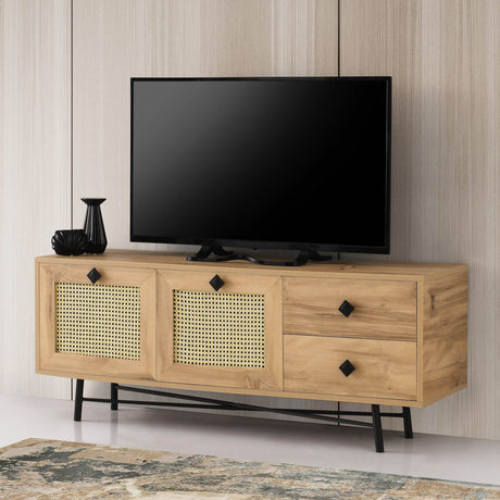 TV Furniture - TV Furniture Hapsiyas Oak Black Melamine 140x60x40 cm - Dimehouse