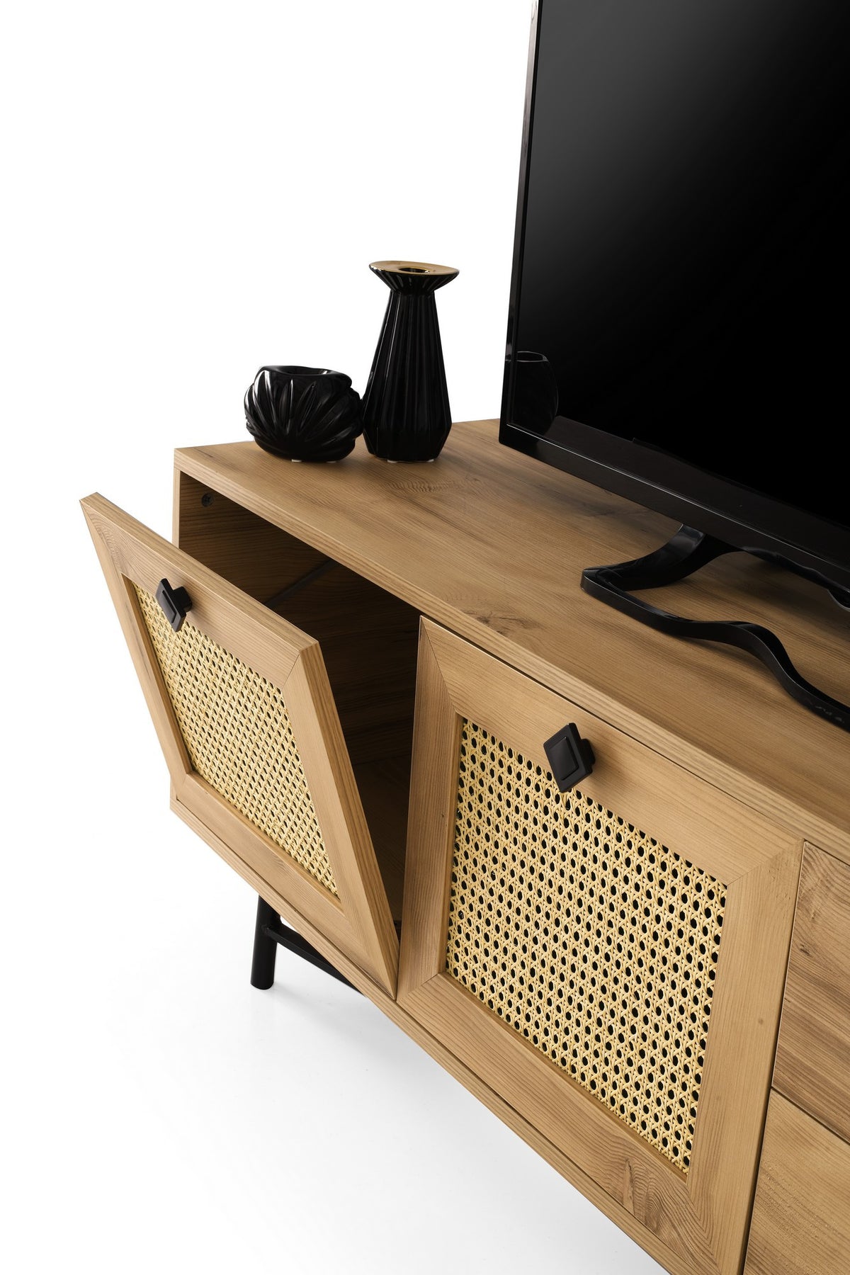 TV Furniture - TV Furniture Hapsiyas Oak Black Melamine 140x60x40 cm - Dimehouse