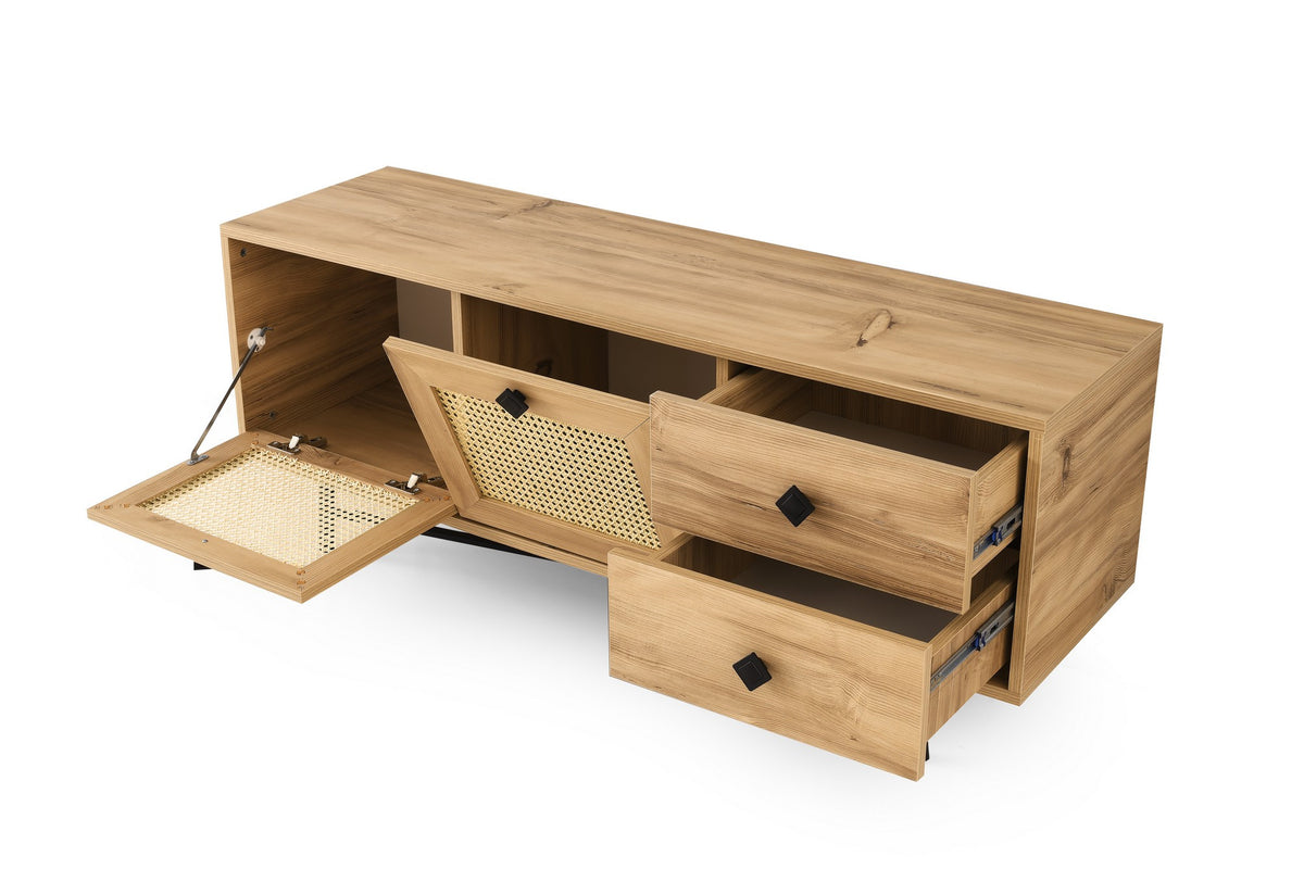TV Furniture - TV Furniture Hapsiyas Oak Black Melamine 140x60x40 cm - Dimehouse