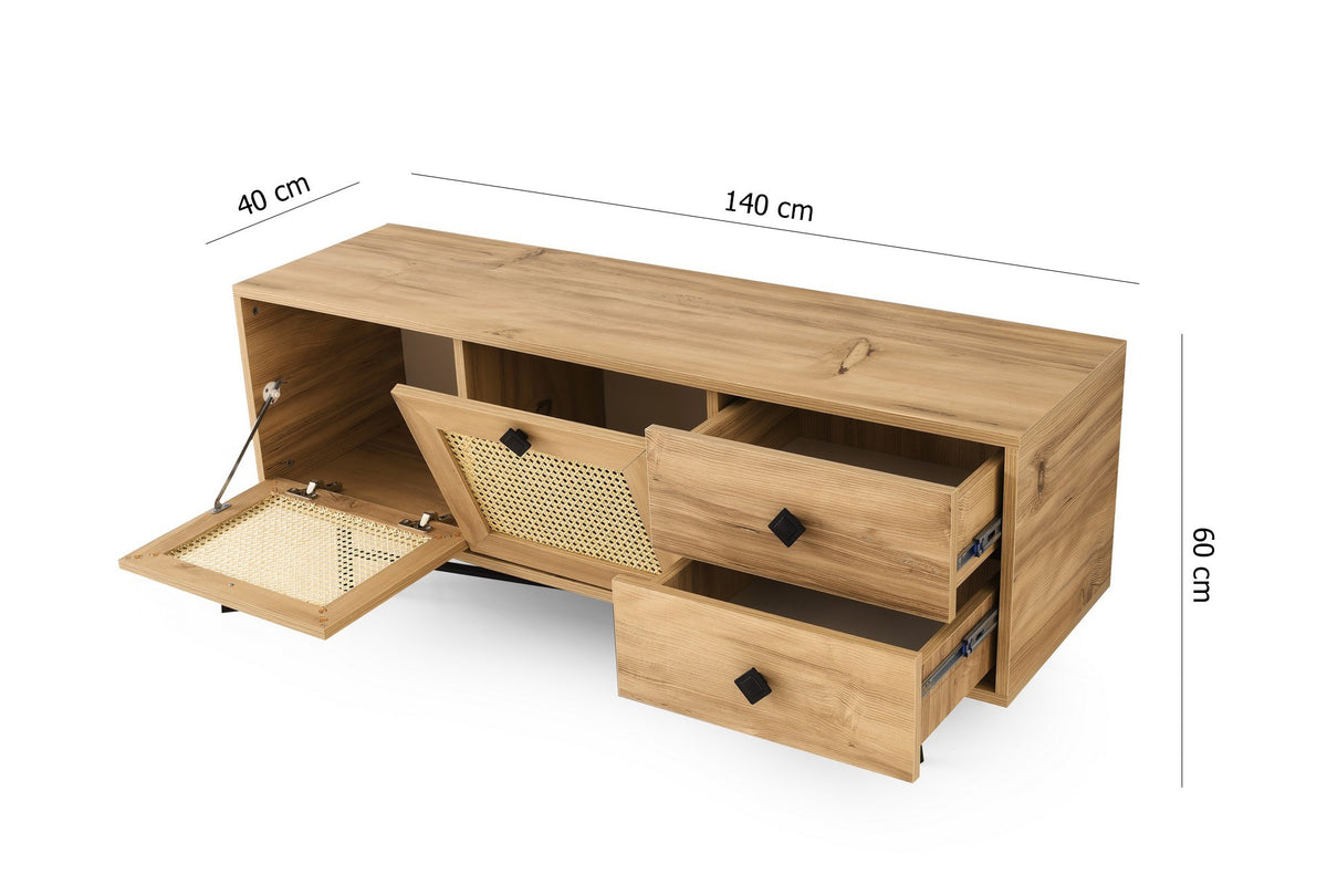 TV Furniture - TV Furniture Hapsiyas Oak Black Melamine 140x60x40 cm - Dimehouse