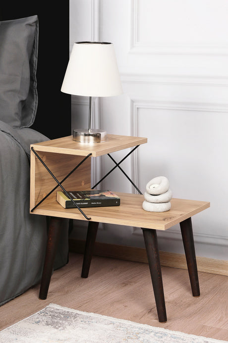 Bedside tables - Bedside table Cross Oak Melamine 50x55x40 cm - Dimehouse