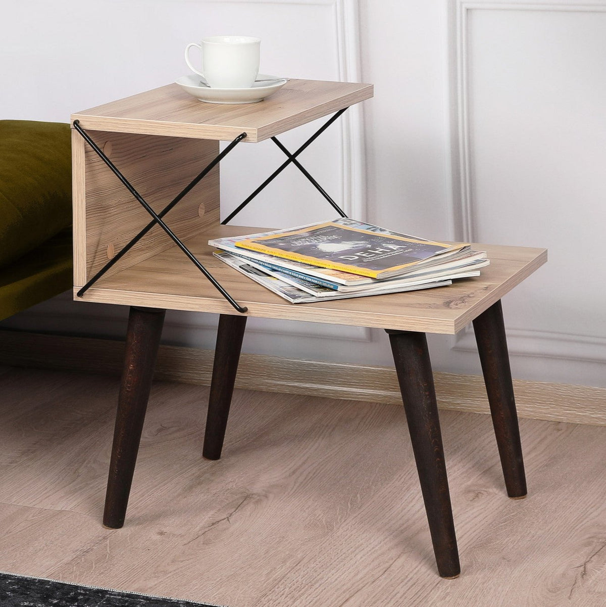 Bedside tables - Bedside table Cross Oak Melamine 50x55x40 cm - Dimehouse