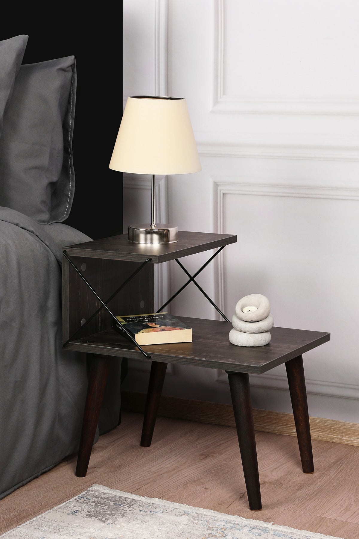 Bedside tables - Bedside table Cross Dark Brown Melamine 50x55x40 cm - Dimehouse