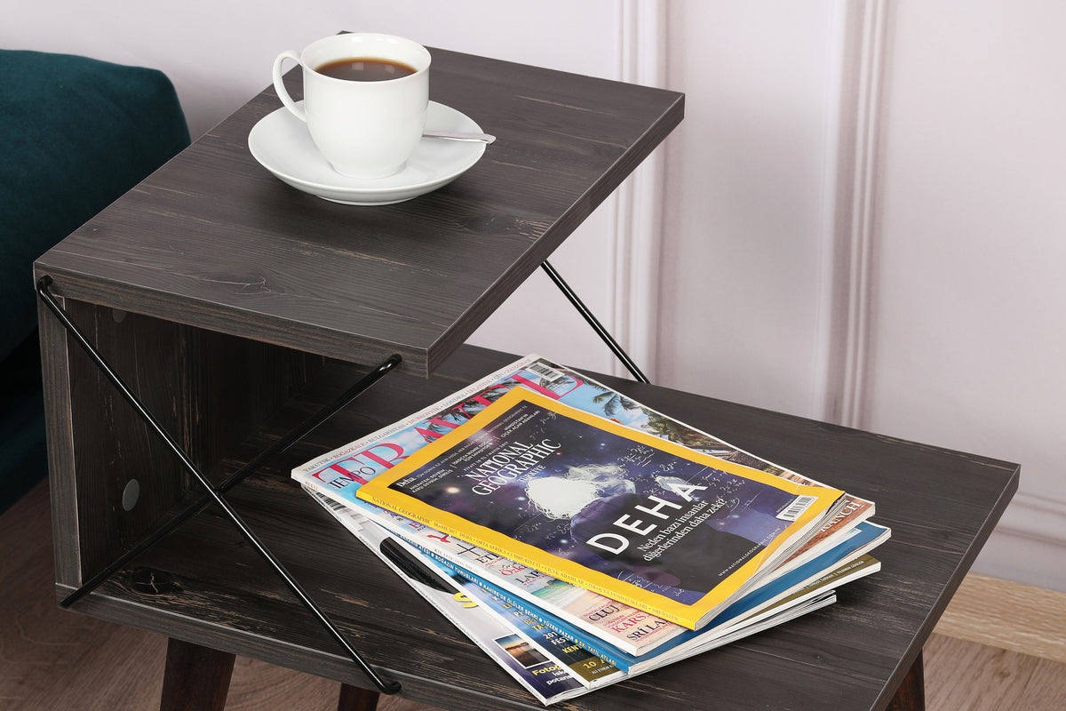 Bedside tables - Bedside table Cross Dark Brown Melamine 50x55x40 cm - Dimehouse