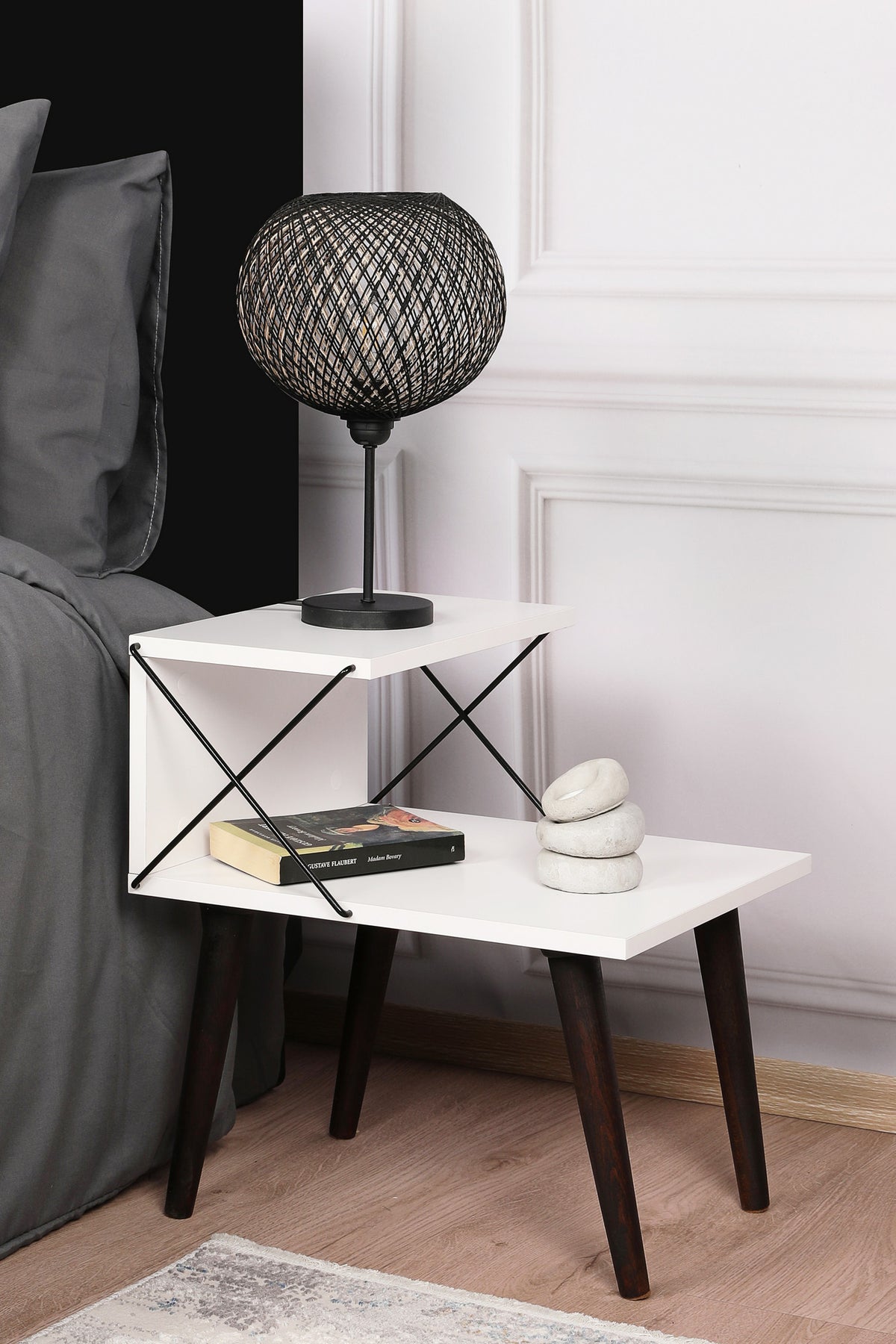 Bedside tables - Bedside table Cross White Melamine 50x55x40 cm - Dimehouse