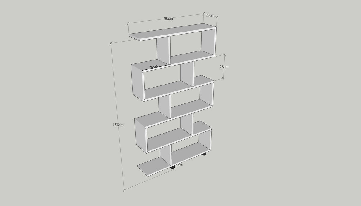 Bookcases - S - shaped bookcase white melamine Elif 90x156x20 cm - Dimehouse