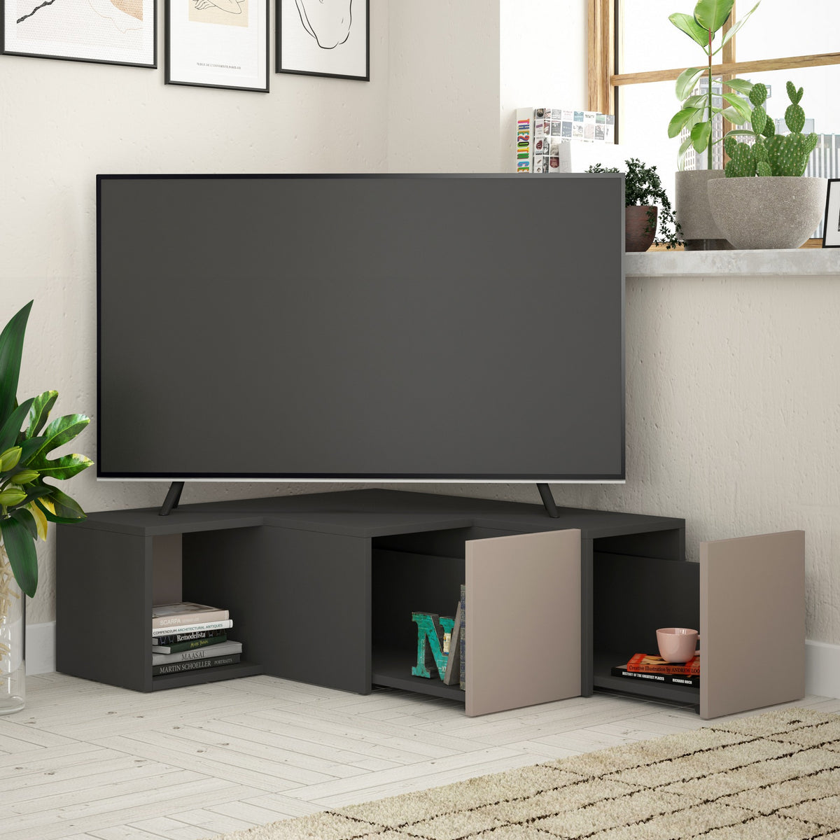 TV Furniture - TV Furniture Compact Anthracite Brown Melamine 90x32x92 cm - Dimehouse