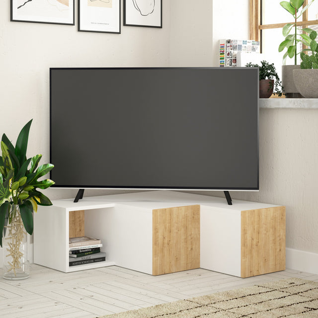TV Furniture - TV Furniture Compact White Oak Melamine 90x32x92 cm - Dimehouse